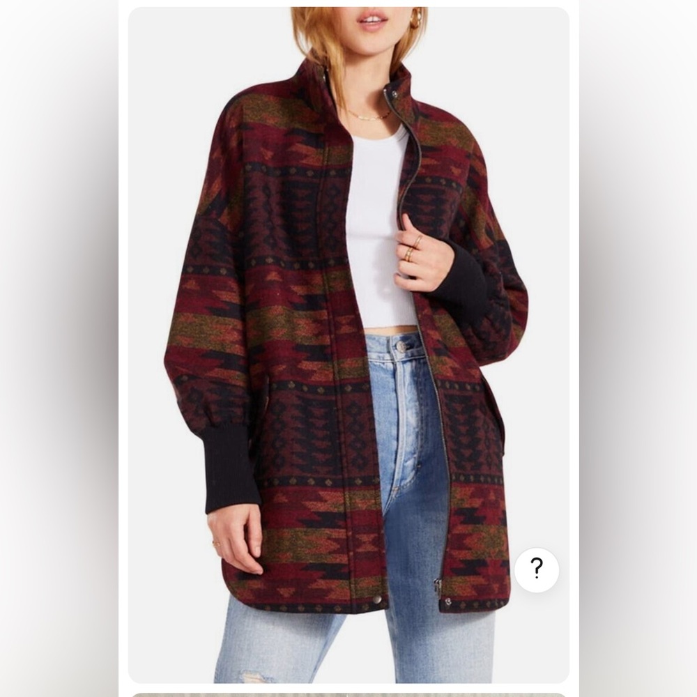 Woven Aztec-Print Oversized Coatigan - Burgundy/Olive